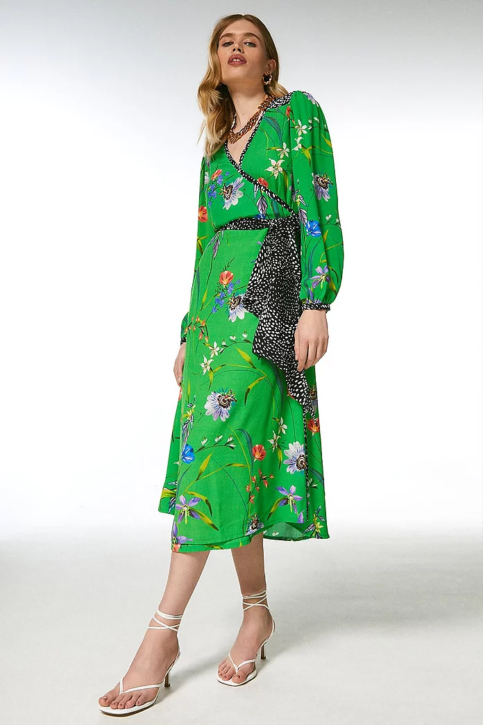 bold Anemone fisk Genbruge Floral Border Print Wrap Dress | Karen Millen