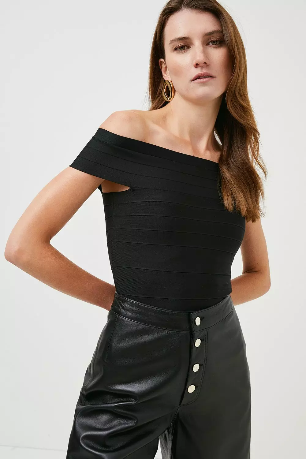 Plain black 2024 bardot top