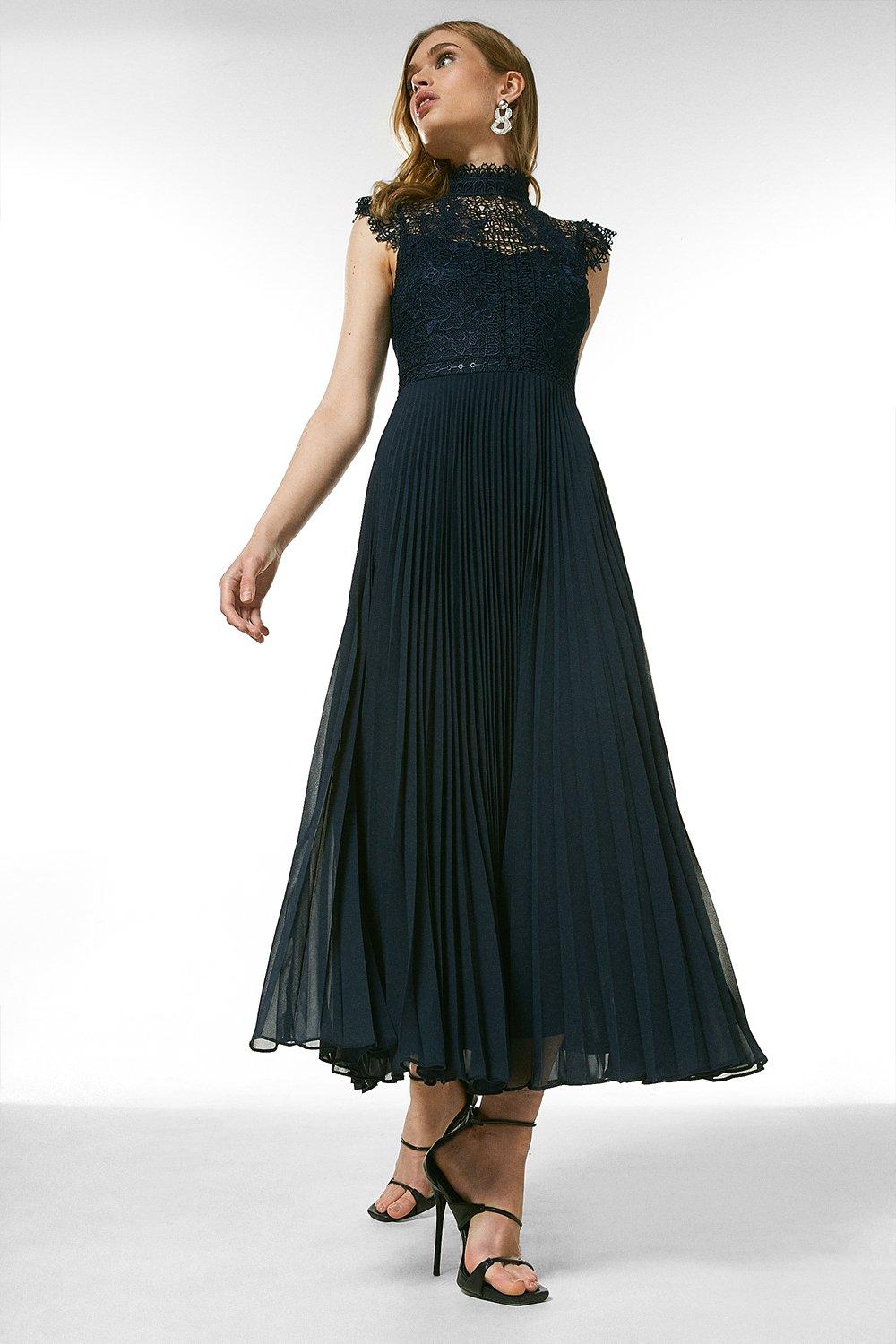 Guipure Lace Pleated Midi Dress | Karen Millen