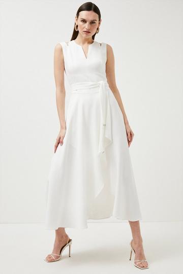 Compact Stretch Viscose Tailored Waterfall Midaxi Dress ivory
