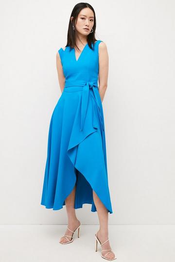 Compact Stretch Viscose Tailored Waterfall Midaxi Dress turquoise