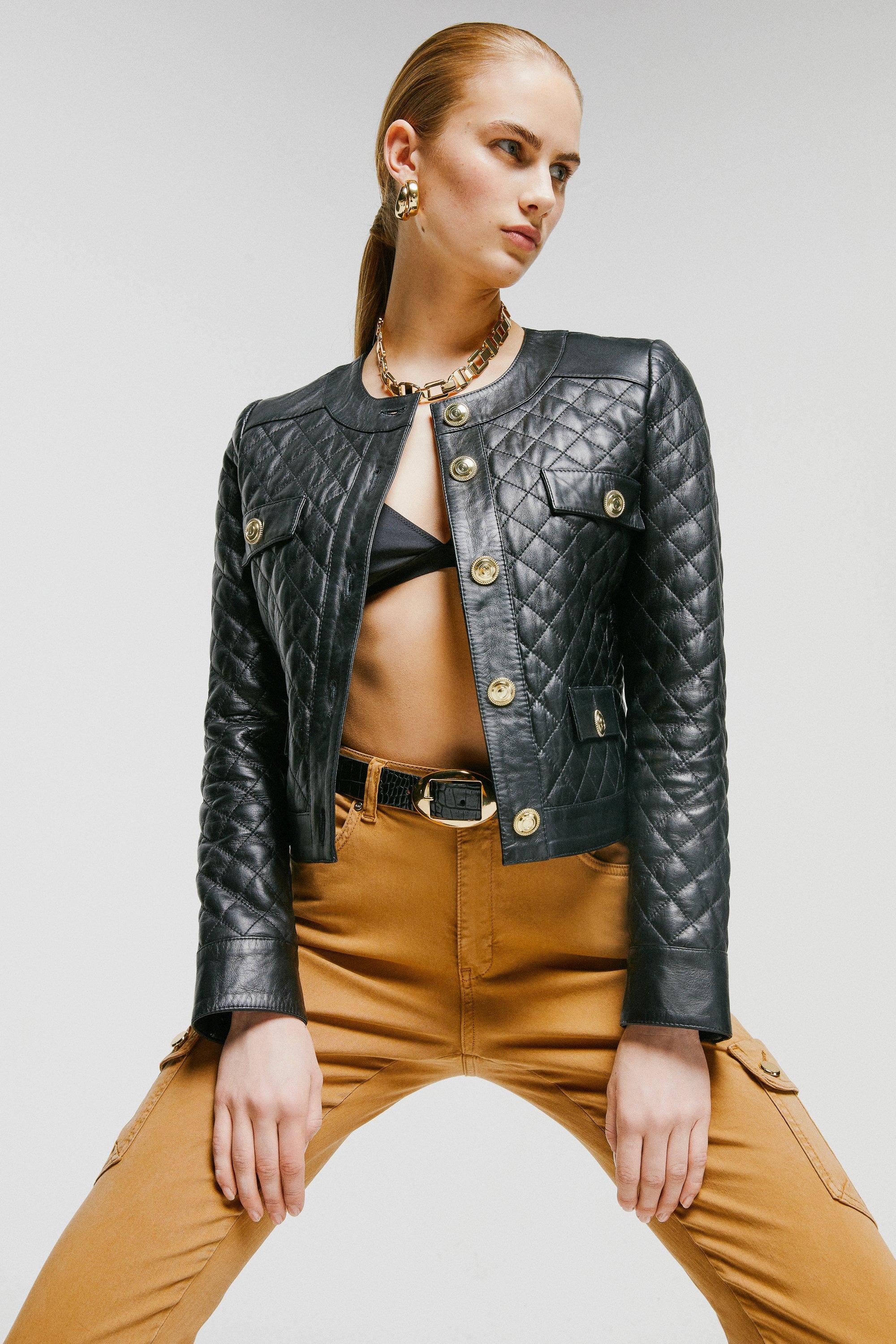 Leather Quilted Bomber Jacket | Karen Millen