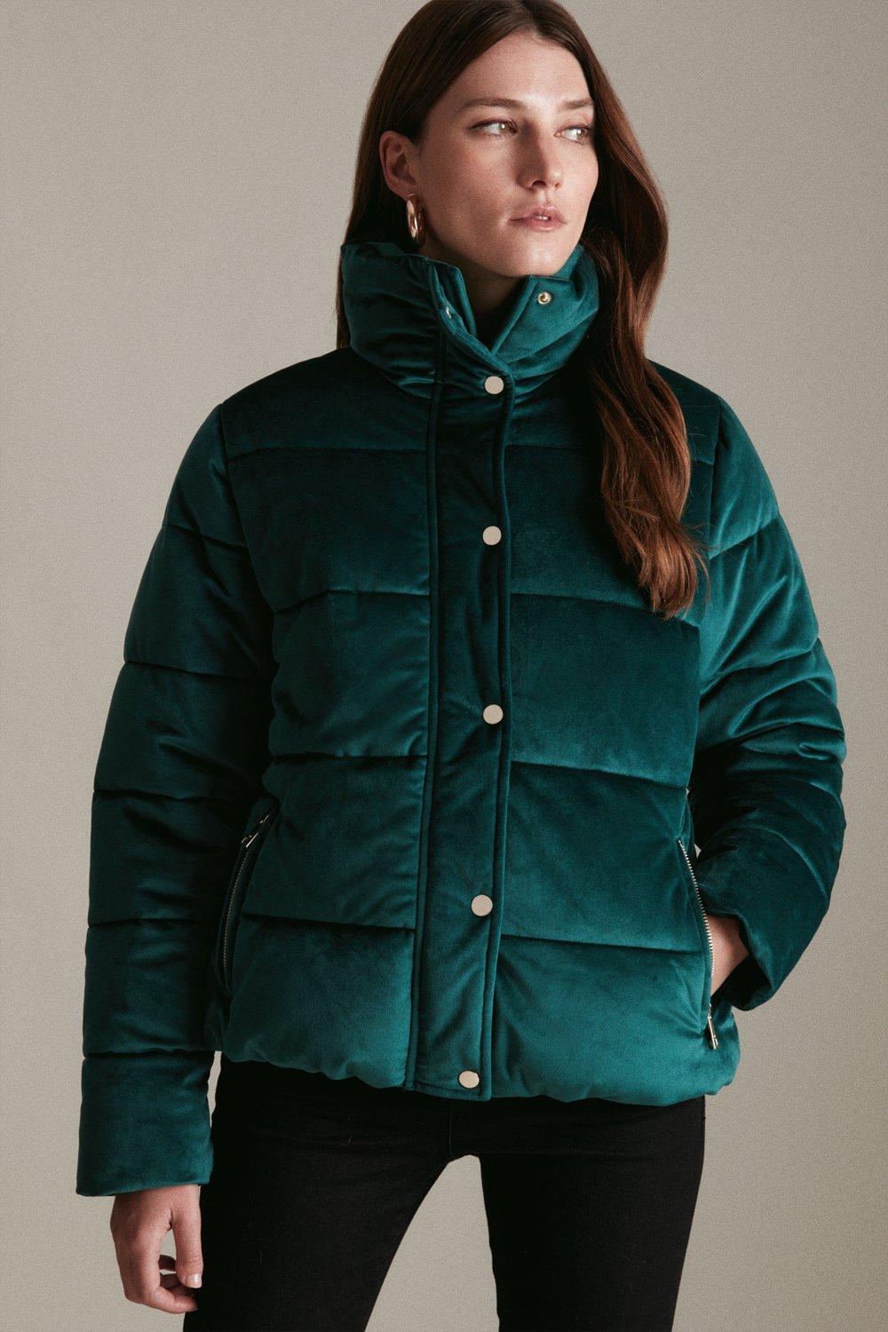 Green velvet deals padded jacket