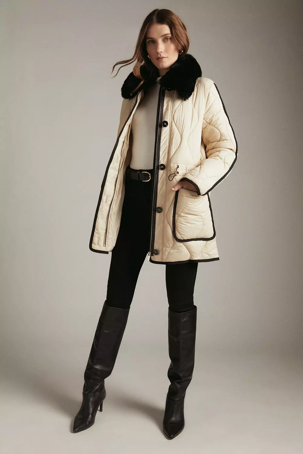 Faux fur shop quilted coat