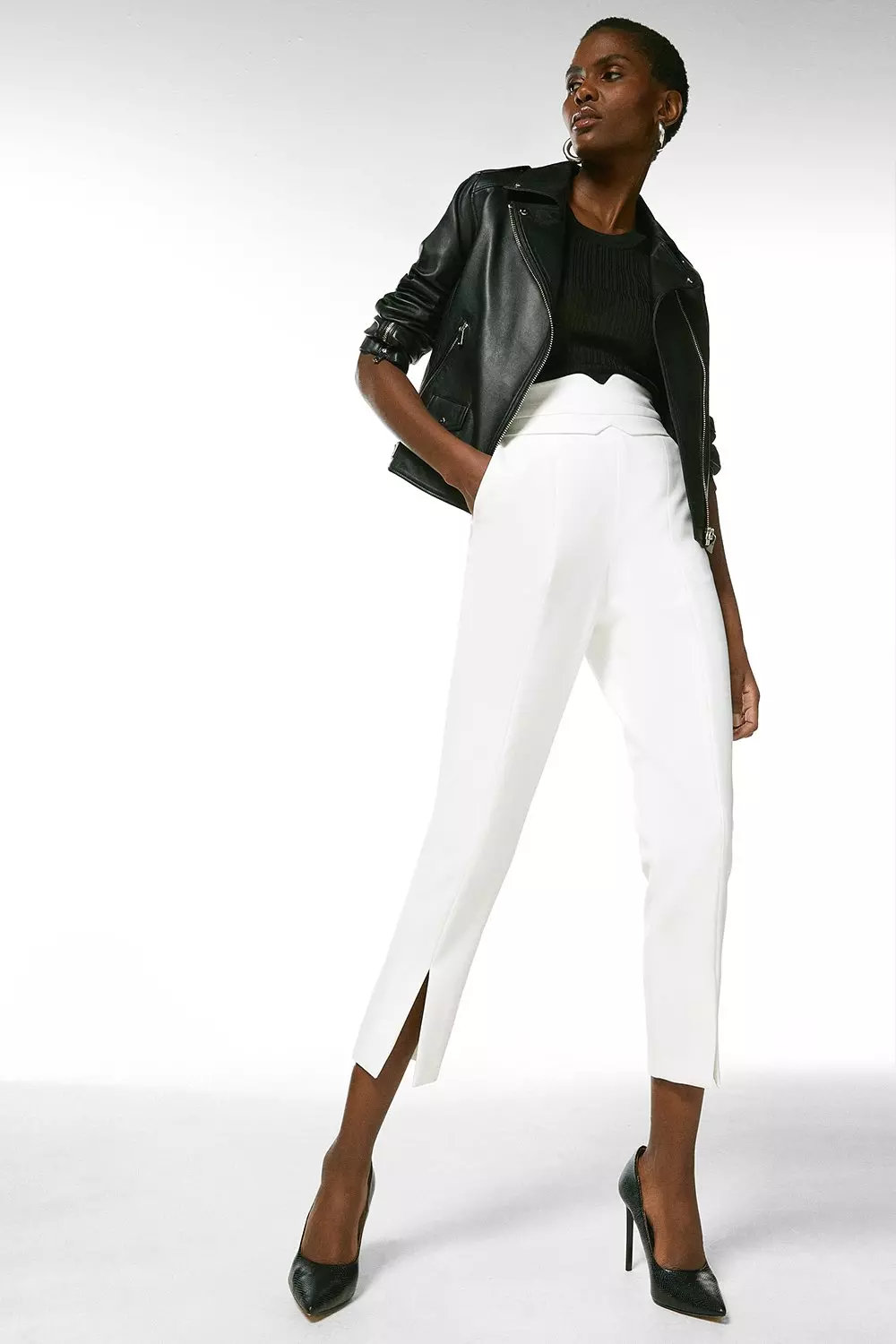 Compact Stretch High Waist Split Hem Pants | Karen Millen