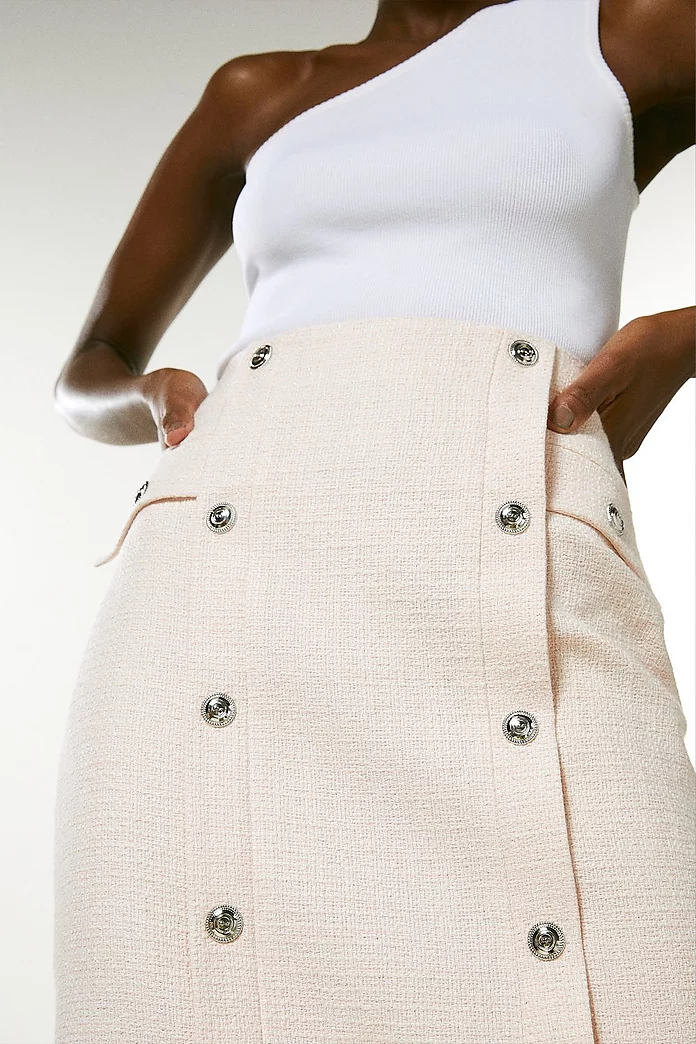 Boucle Military Button Pencil Skirt