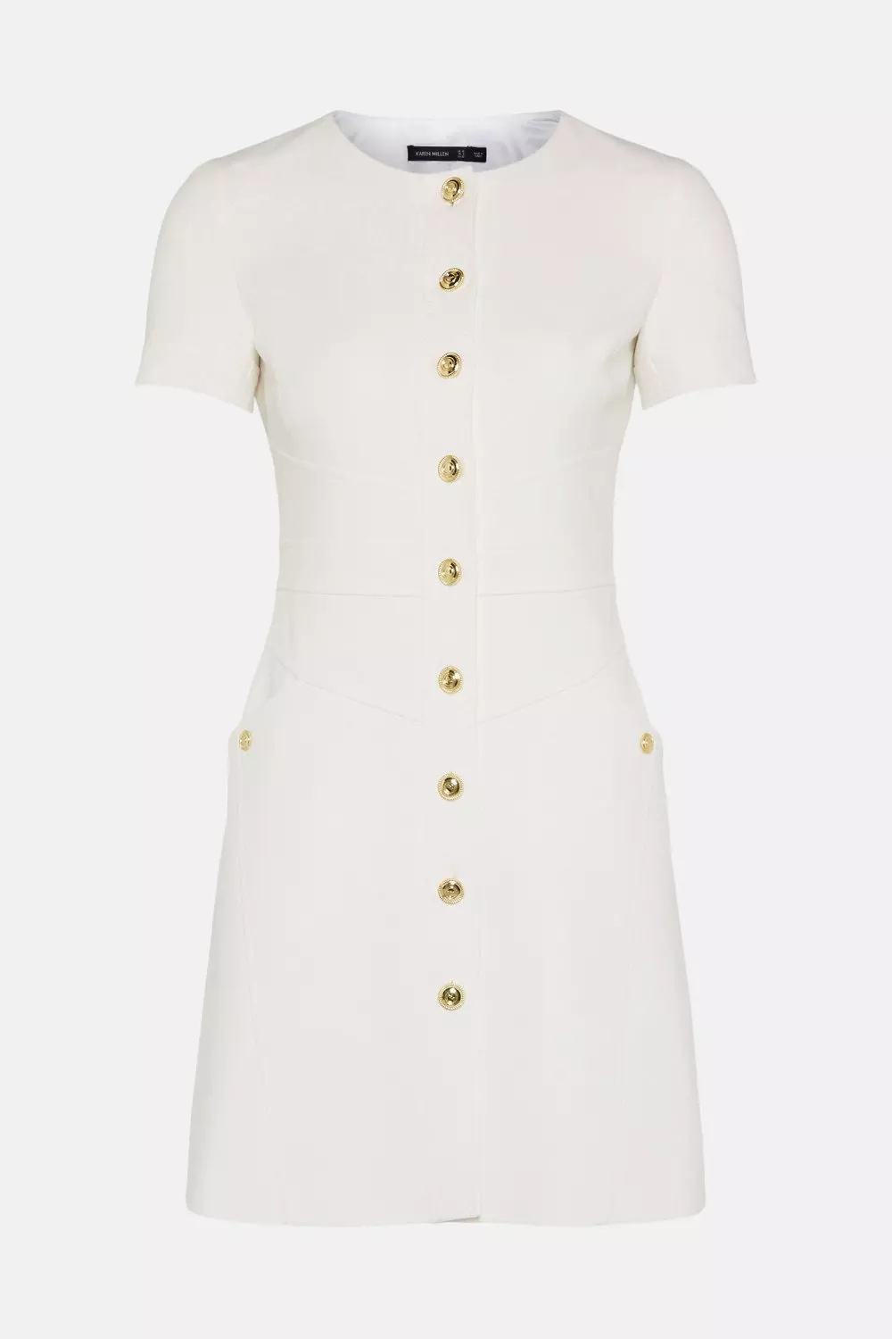 Compact Stretch Military Button A Line Dress | Karen Millen