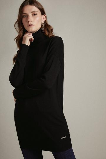 Merino Wool Turtleneck Longline Sweater black