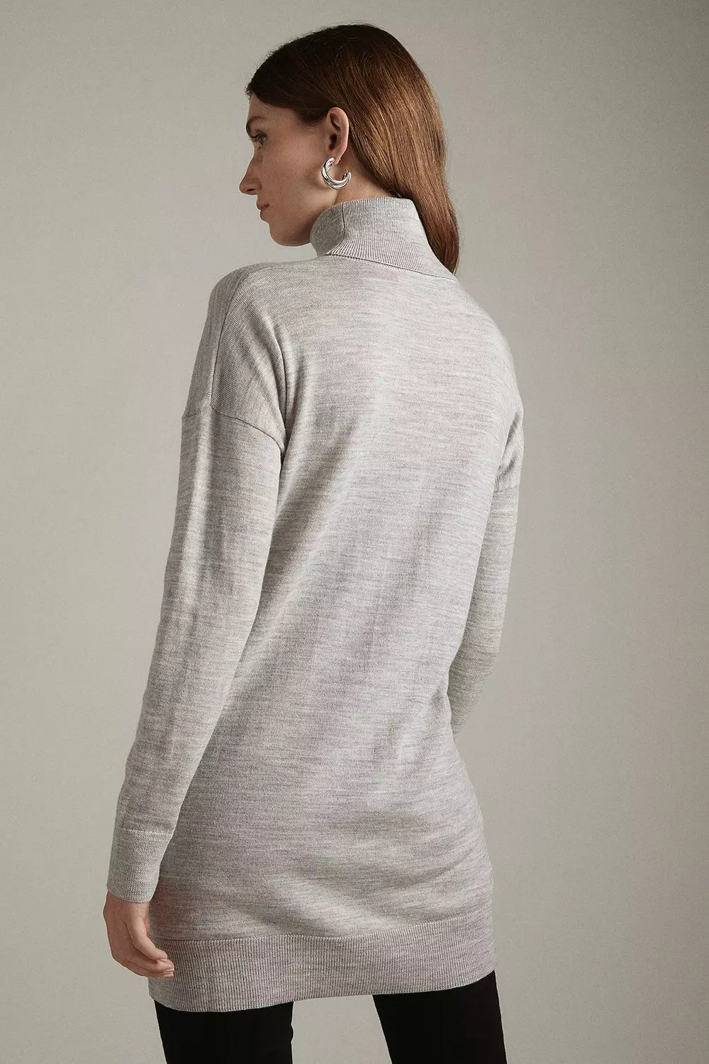 Grey Marl Oversized Roll Neck Chunky Sweatshirt Dress