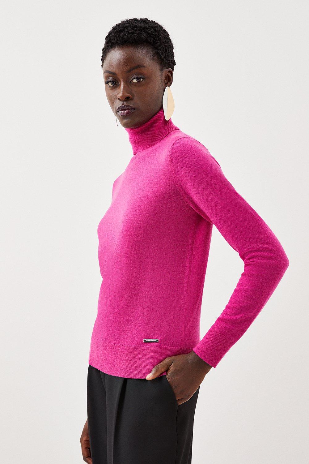 Fuchsia pink clearance roll neck jumper