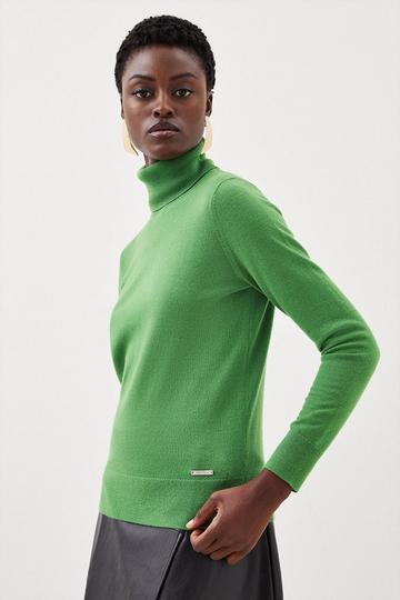 Green Merino Wool Turtleneck Sweater