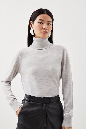 Merino Wool Turtleneck Sweater grey marl
