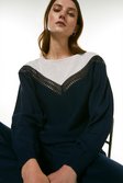 Navy Lace Insert Slouchy Sweater