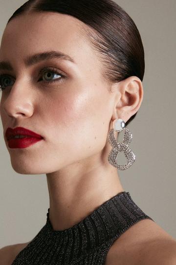 Diamante Statement Drop Earrings silver