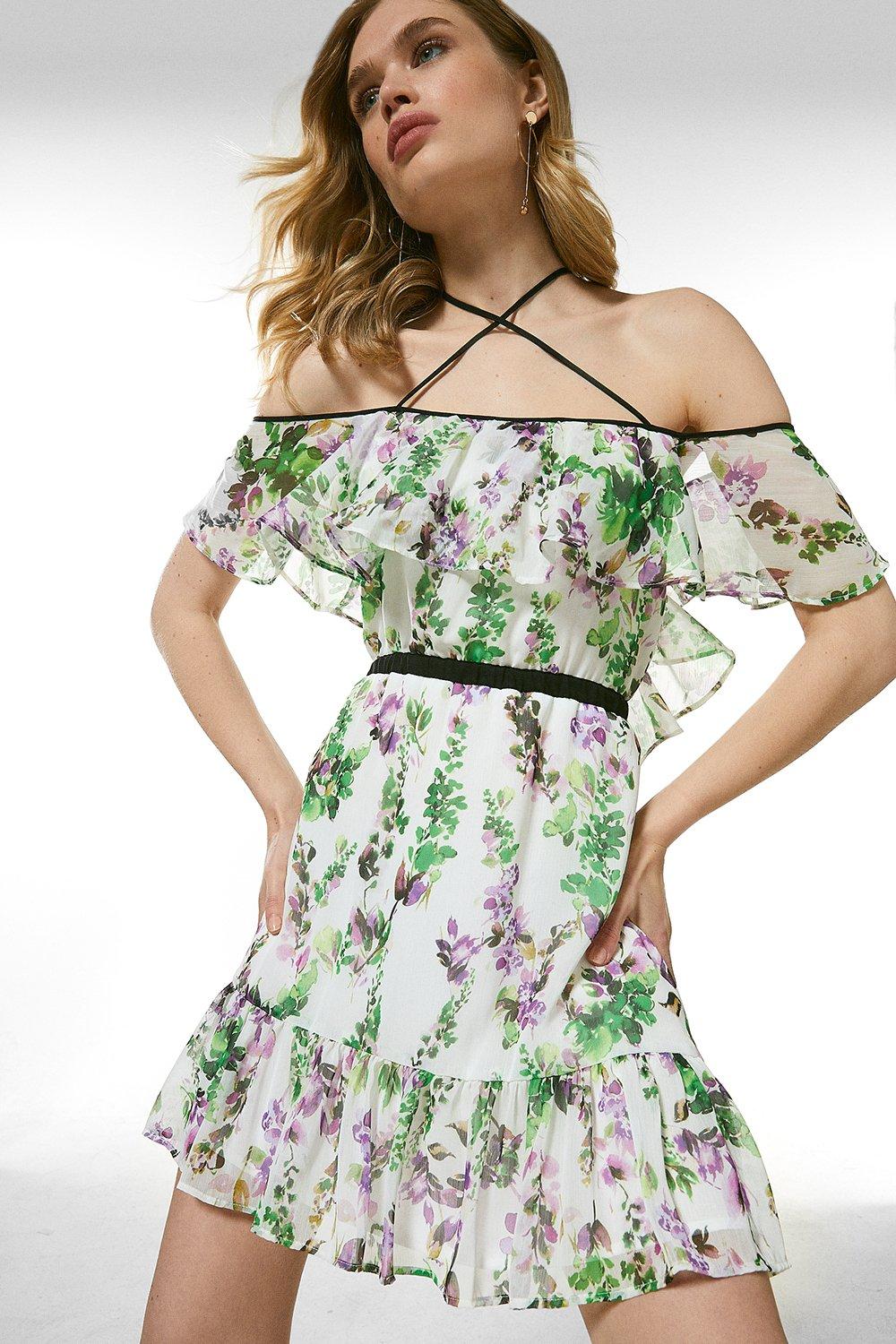Watercolour Floral Strappy Short Dress | Karen Millen