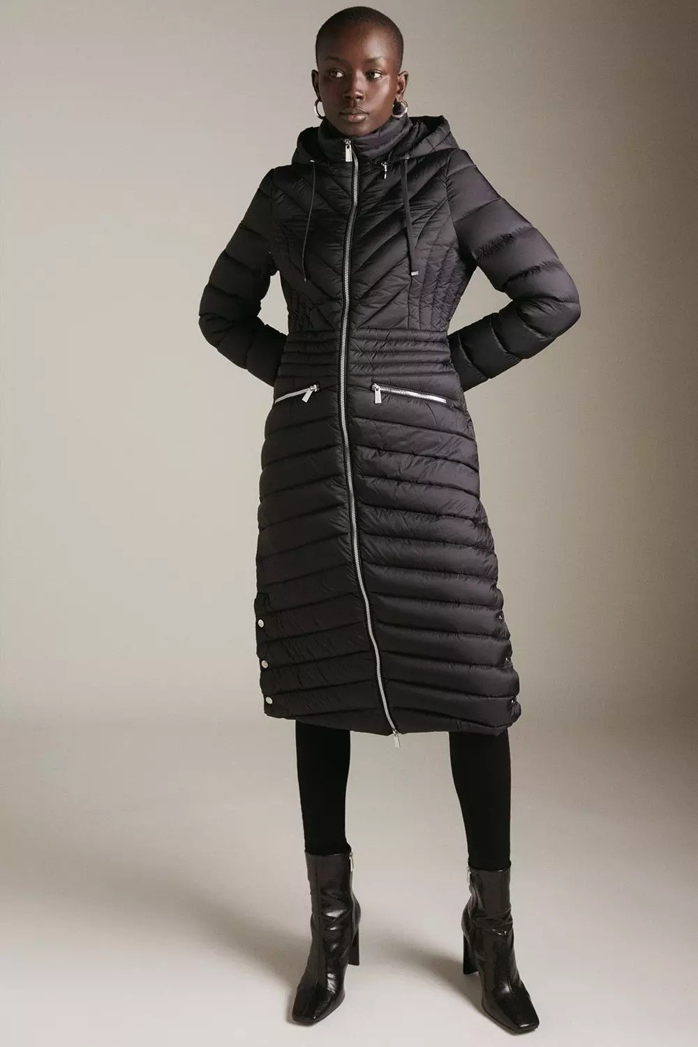 Down Filled Packable Long Hooded Coat