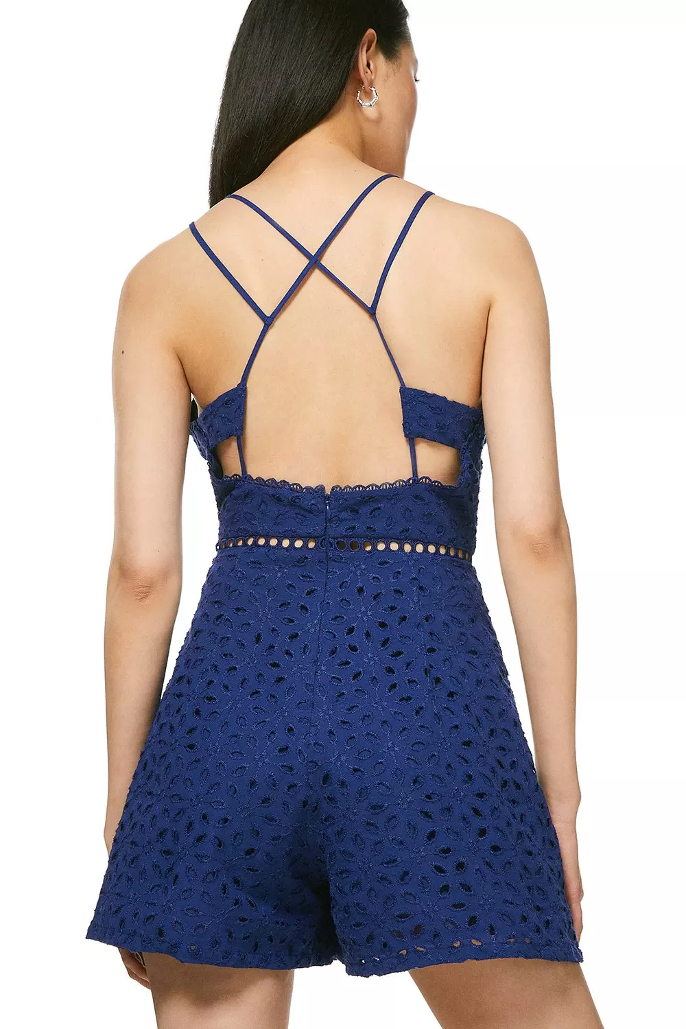 Cotton Eyelet Button Strappy Romper