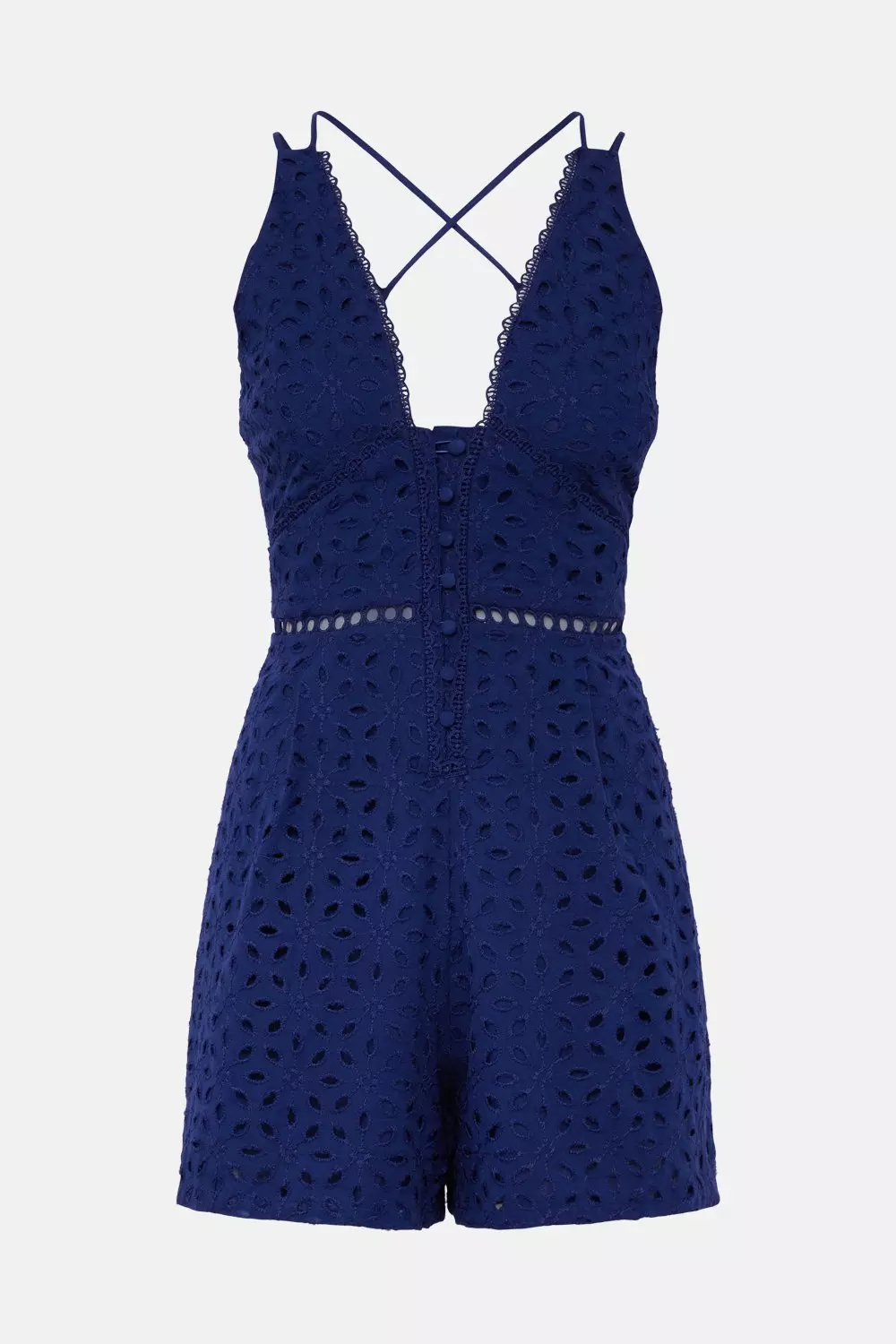 Cotton Eyelet Button Strappy Romper | Karen Millen