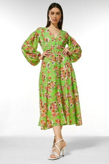 Textured Cotton Floral Woven Dress | Karen Millen