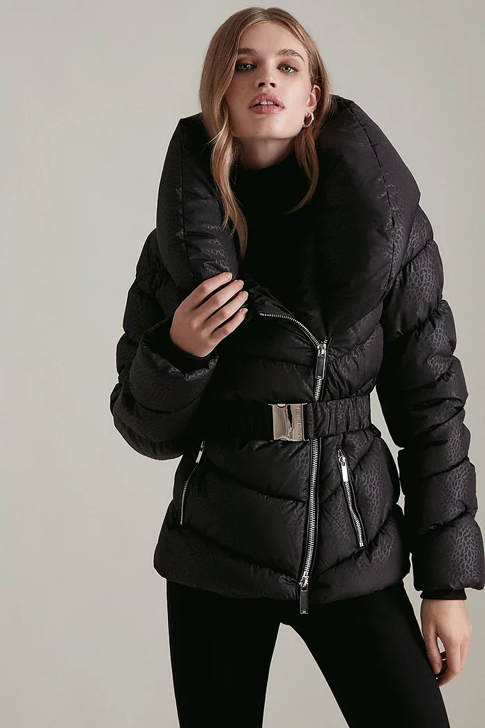 Animal Cosy Collar Short Belted Puffer Coat