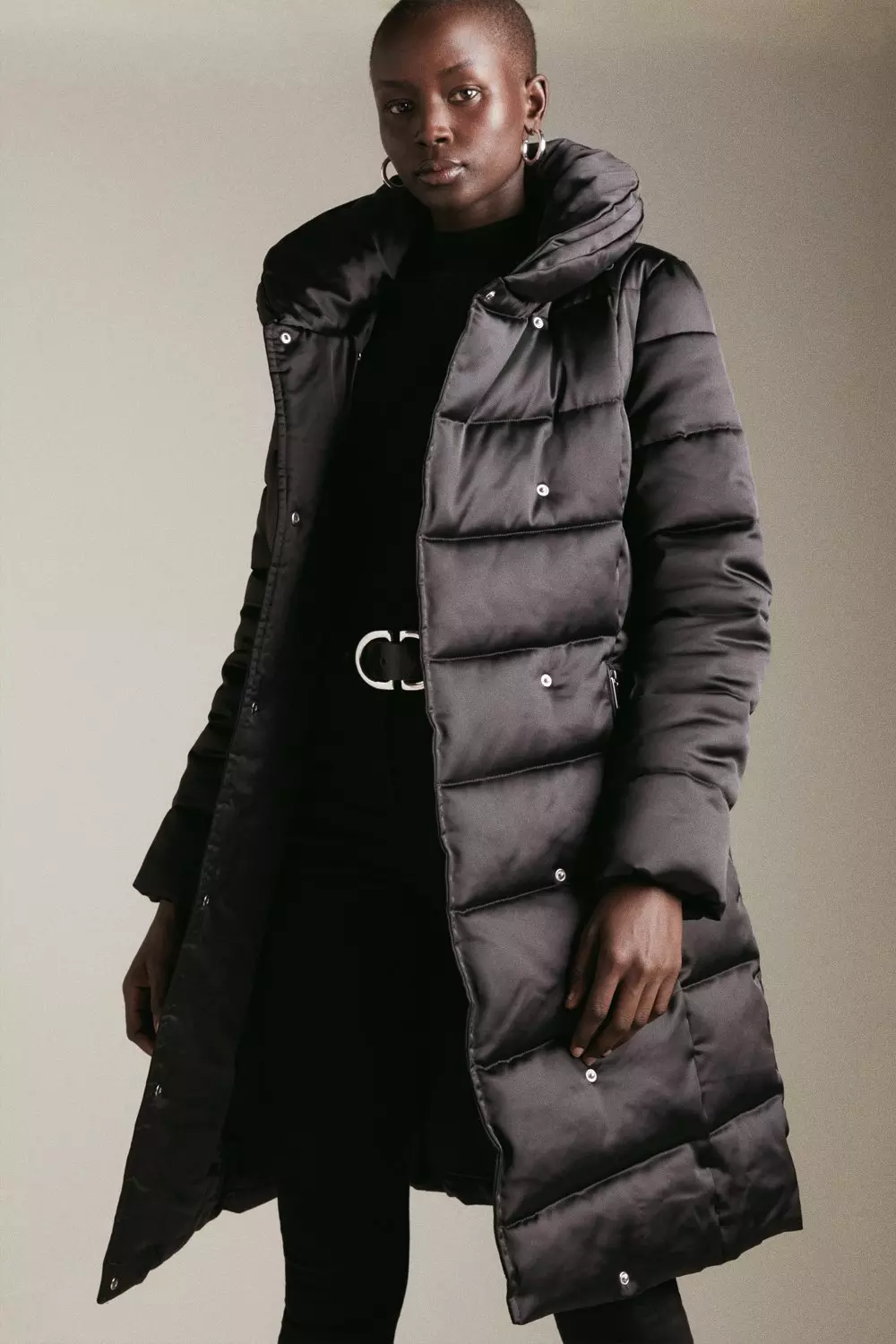 Long belted shop puffer jacket