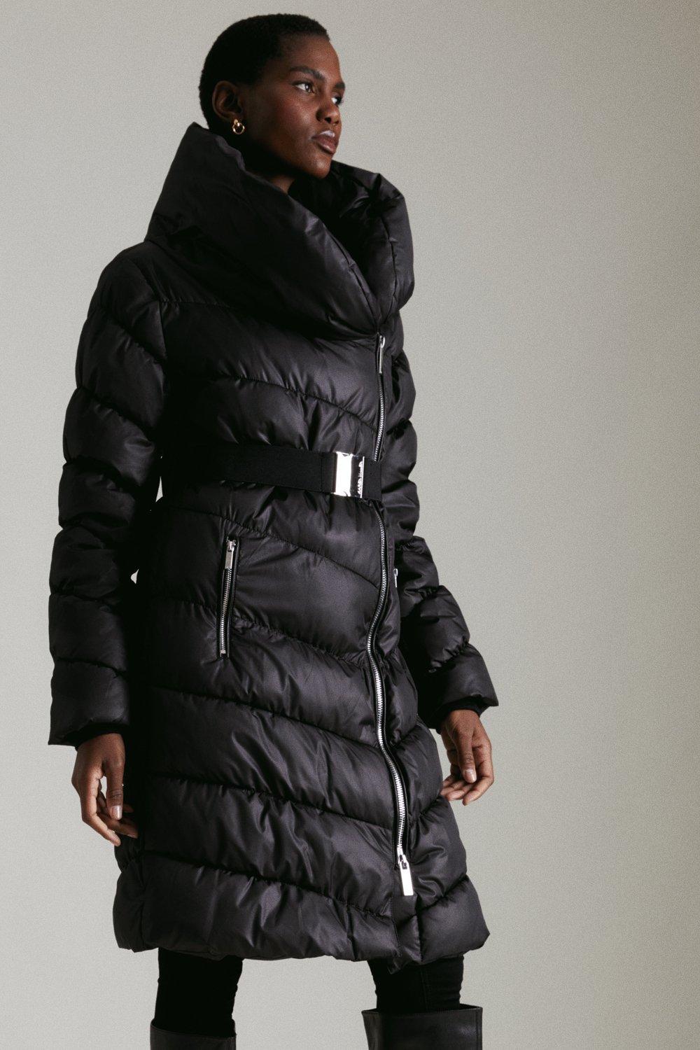 Black long puffa store coat