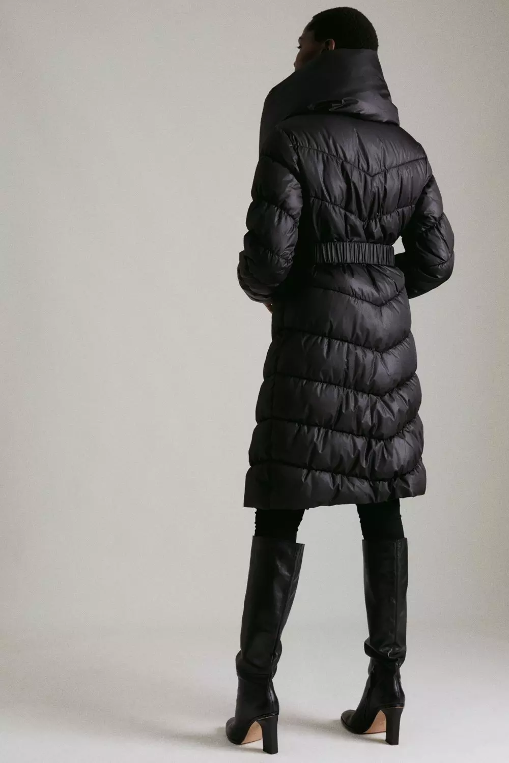 Faux Fur Lined Belted Puffer Coat