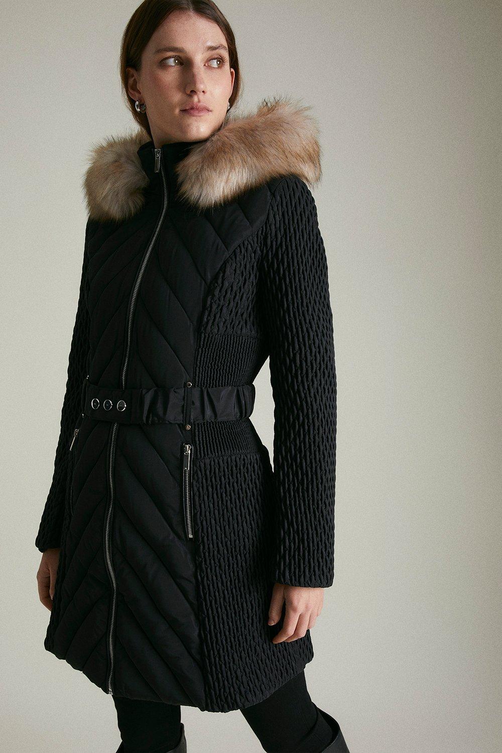 Karen millen black quilted on sale coat