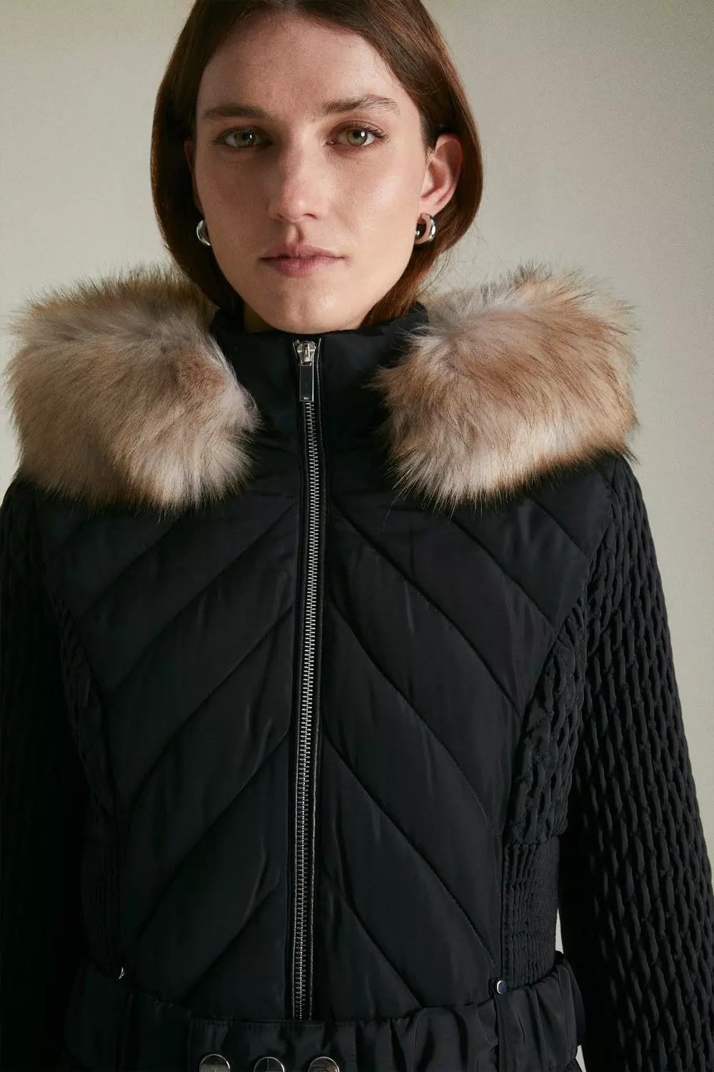 Black Faux Fur Trim Hooded Puffer Coat – AX Paris