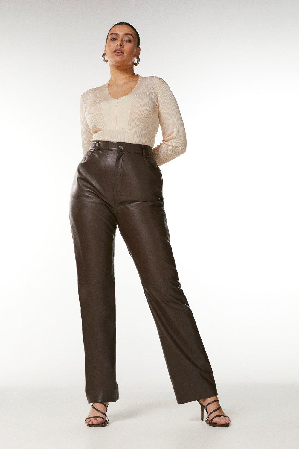 Plus Size Leather Five Pocket Straight Leg Jean | Karen Millen