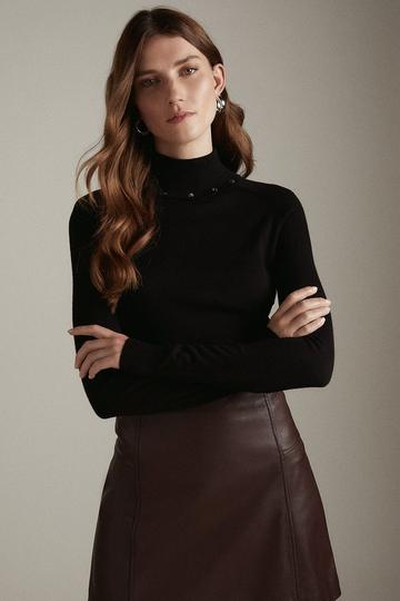 Black Cashmere Blend Turtleneck Sweater