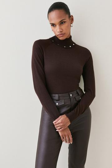 Cashmere Wool Roll Neck Jumper chocolate
