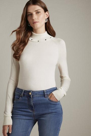 Cashmere Wool Roll Neck Jumper ivory
