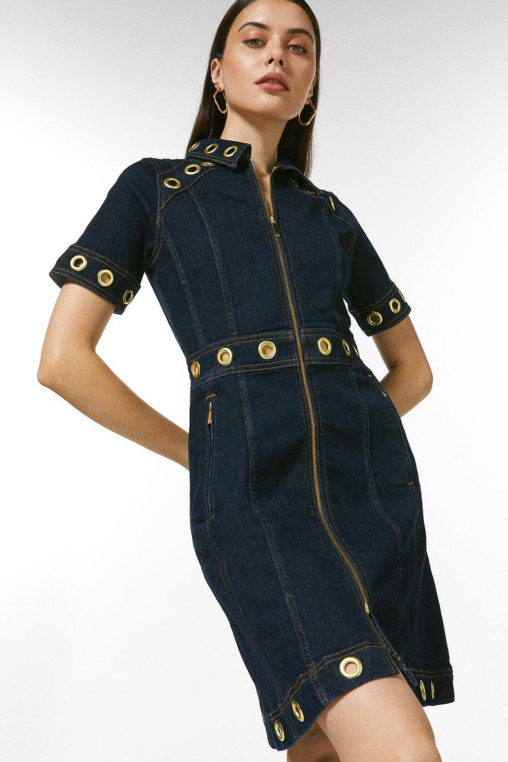 Eyelet Denim Zip Dress | Karen Millen