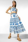 Blue Tile Embroidered Maxi Skirt
