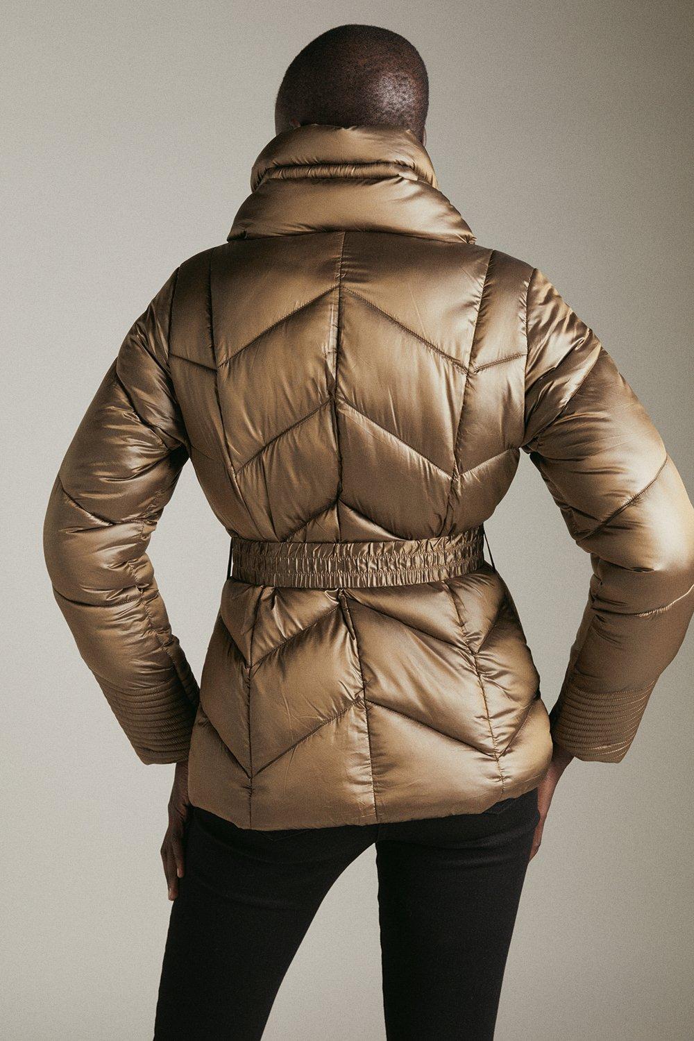 belted puffer coat womens