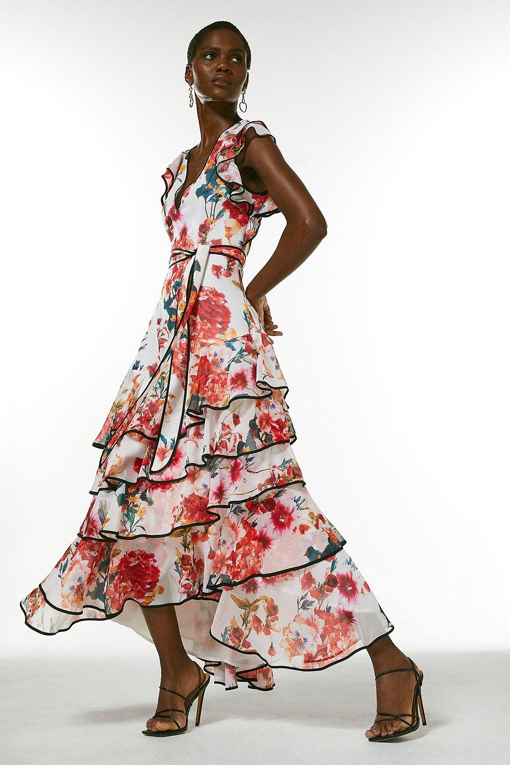 Watercolour Floral Tiered Ruffle Maxi ...