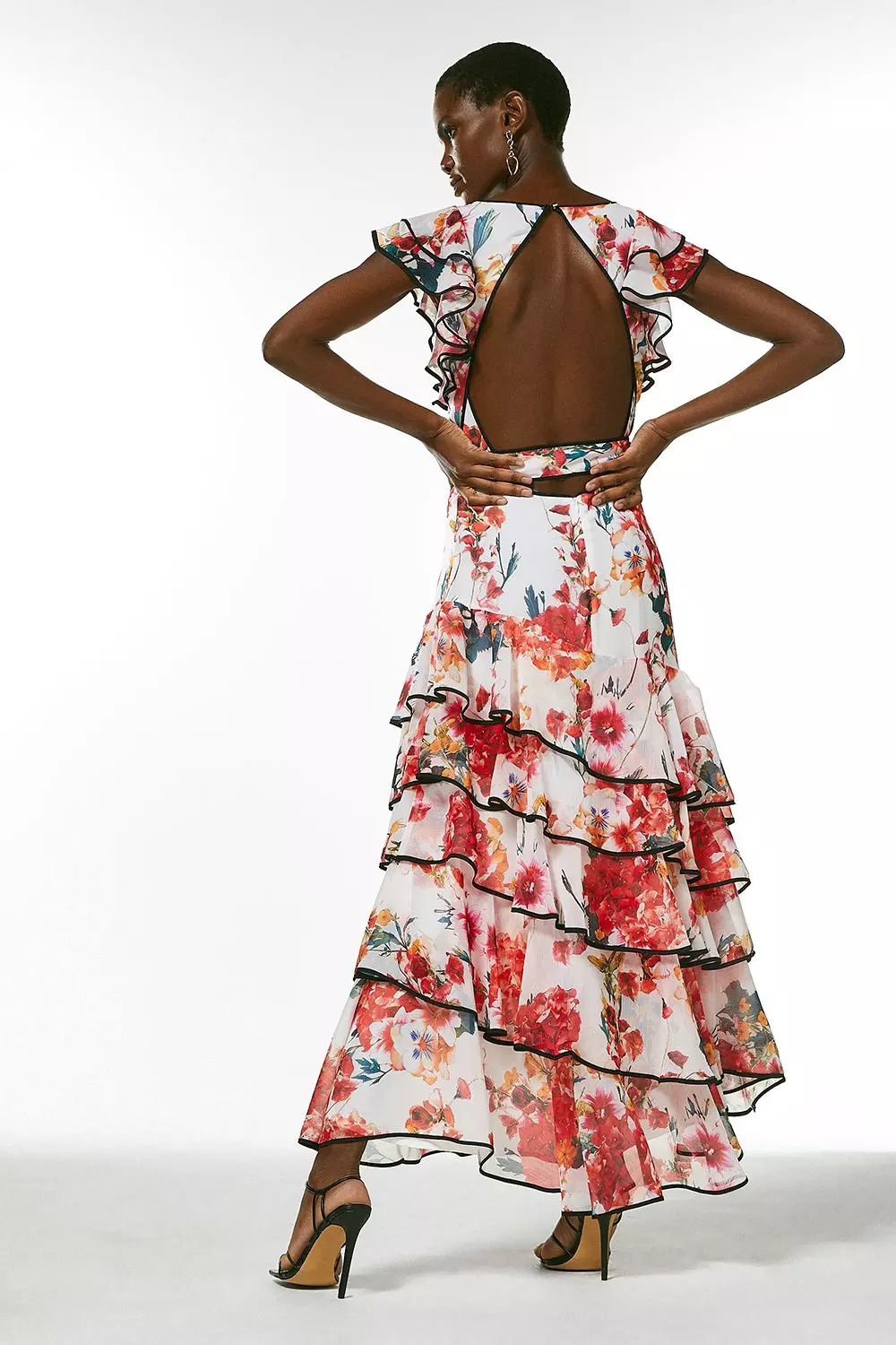 Watercolour Floral Tiered Ruffle Maxi Dress | Karen Millen