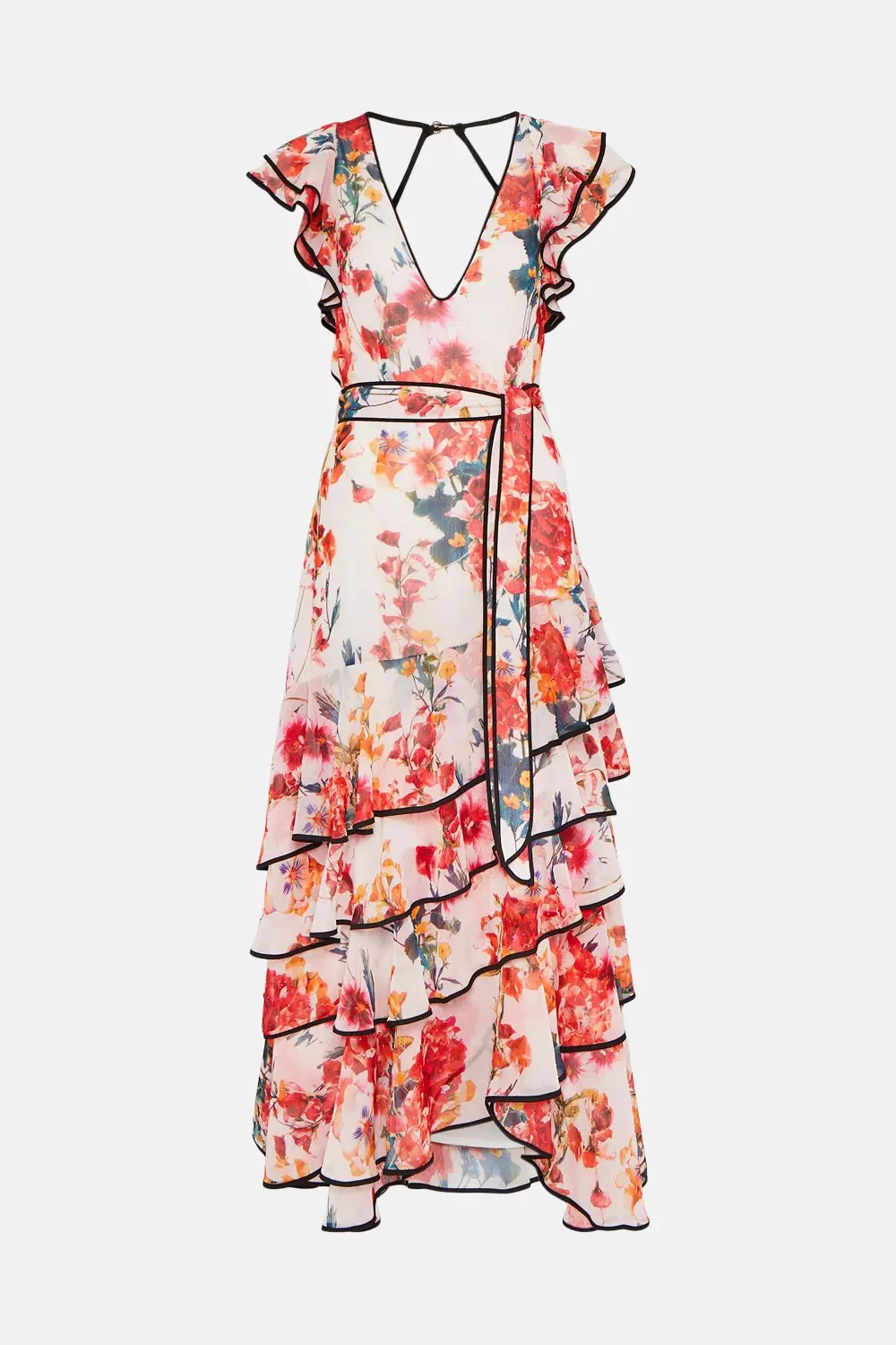 Watercolor Floral Tiered Ruffle Maxi Dress | Karen Millen