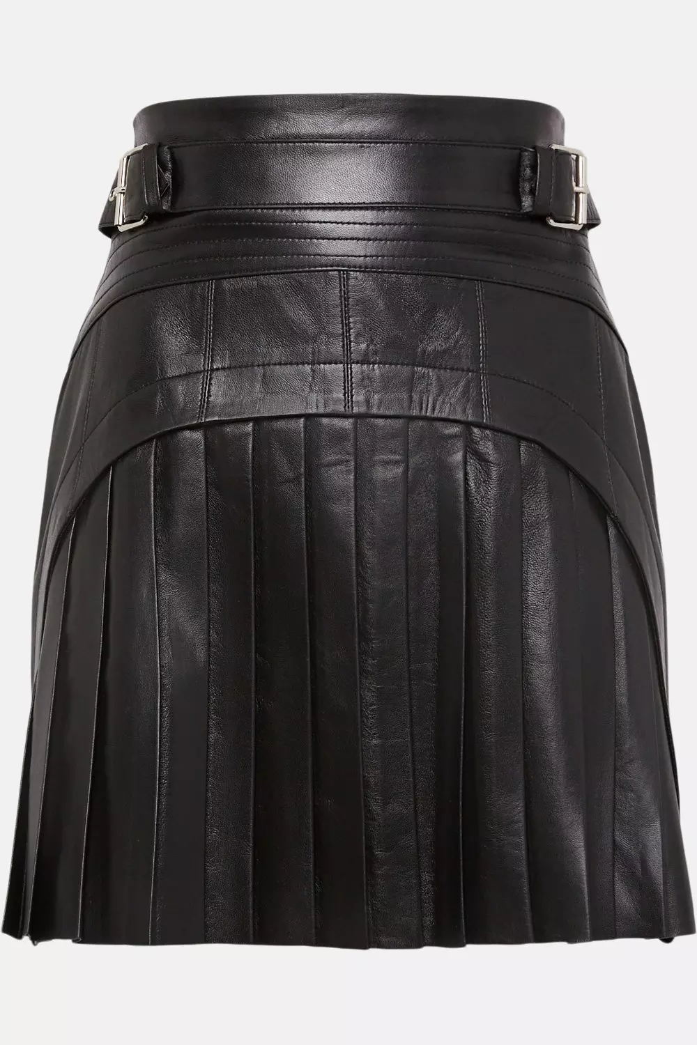 Leather Pleated Buckle Waist Skirt