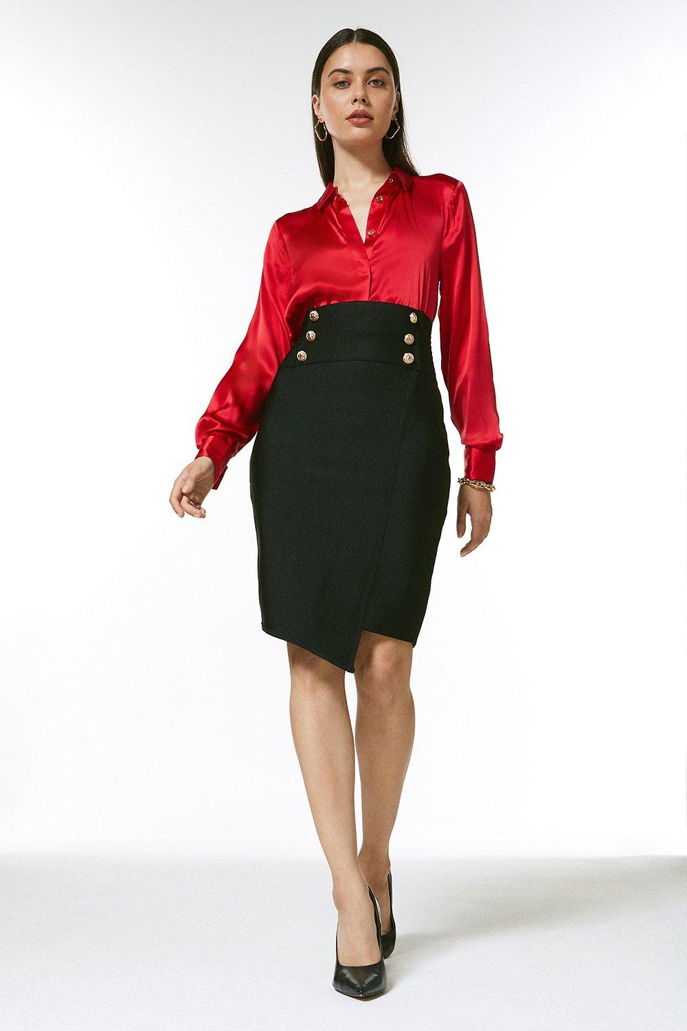 Military High Waisted Bandage Pencil Skirt | Karen Millen