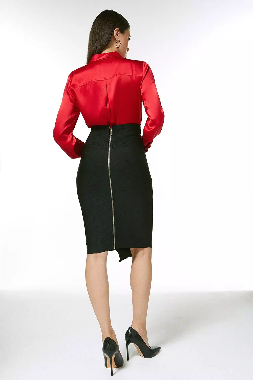 Pinstripe Corset Waist Zip Front Pencil Skirt