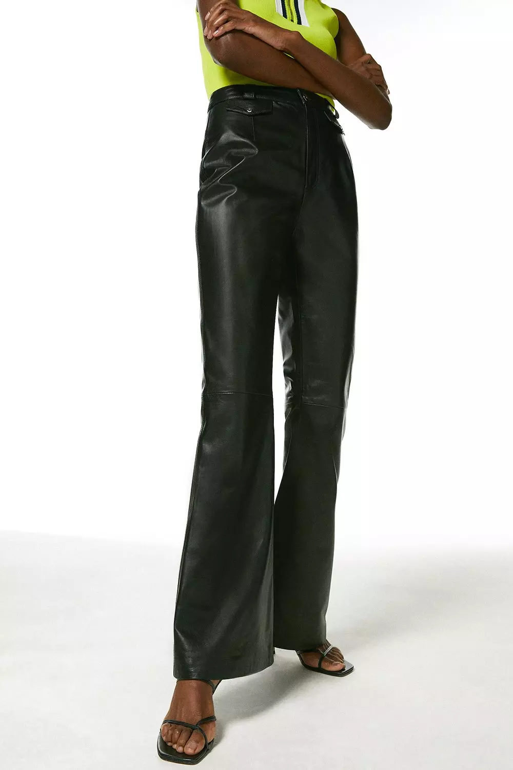 Leather Pocket Detail Slim Flare Pants