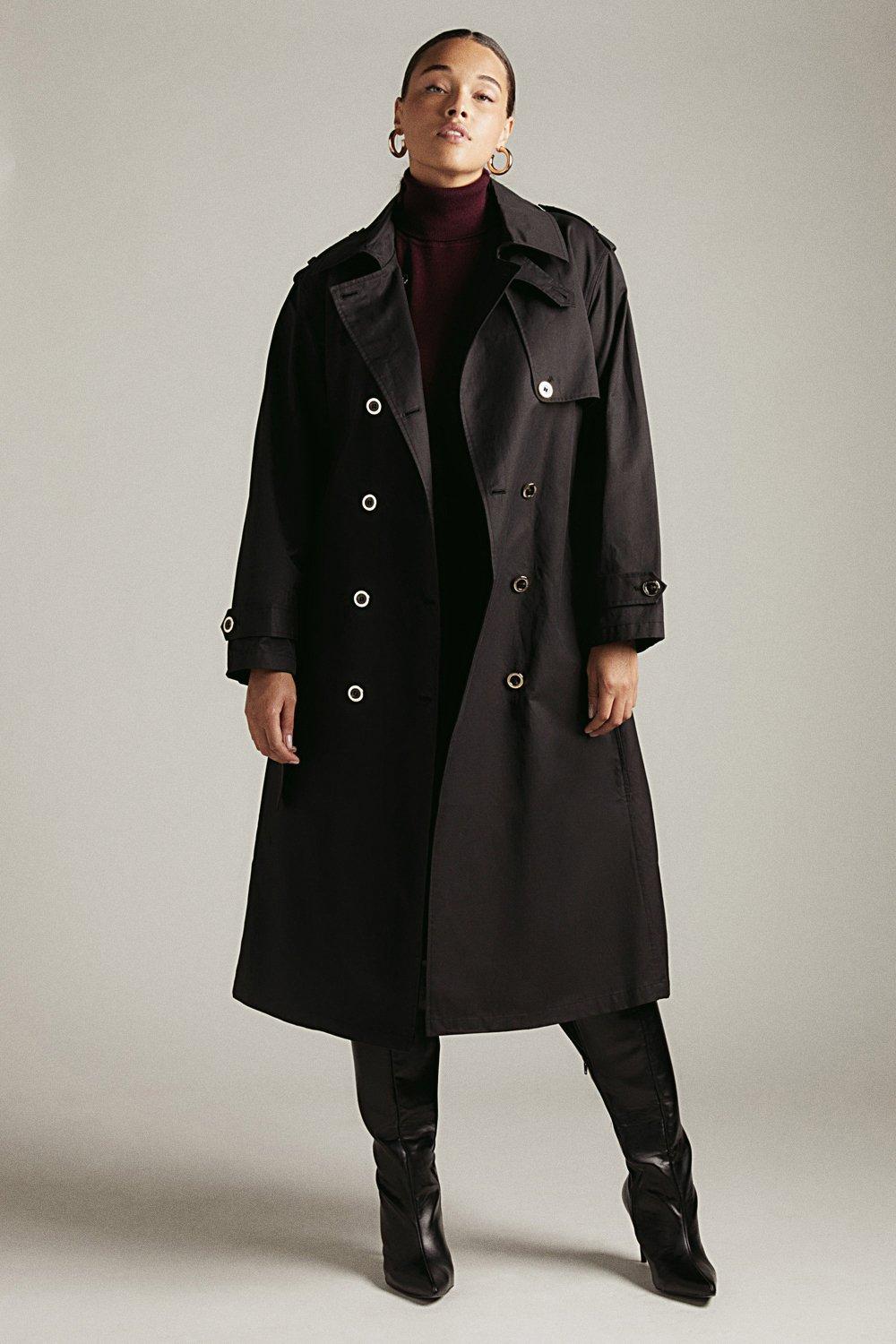 Plus size 2025 black trench coat