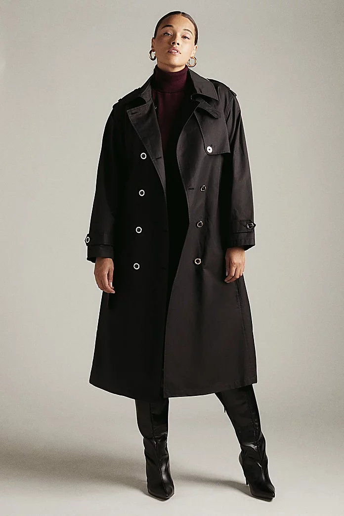 Plus Size Classic Woven Trench Coat