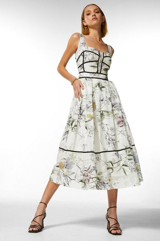 Petite Botanical Silk Cotton Corset Dress | Karen Millen