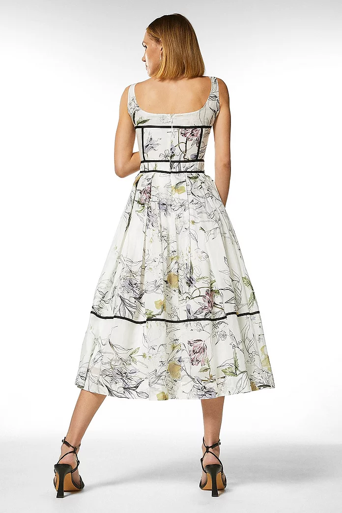 kleding stof Dreigend Beginner Petite Botanical Silk Cotton Corset Dress | Karen Millen
