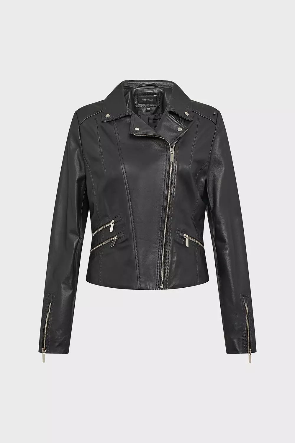 Petite Leather Signature Moto Jacket | Karen Millen