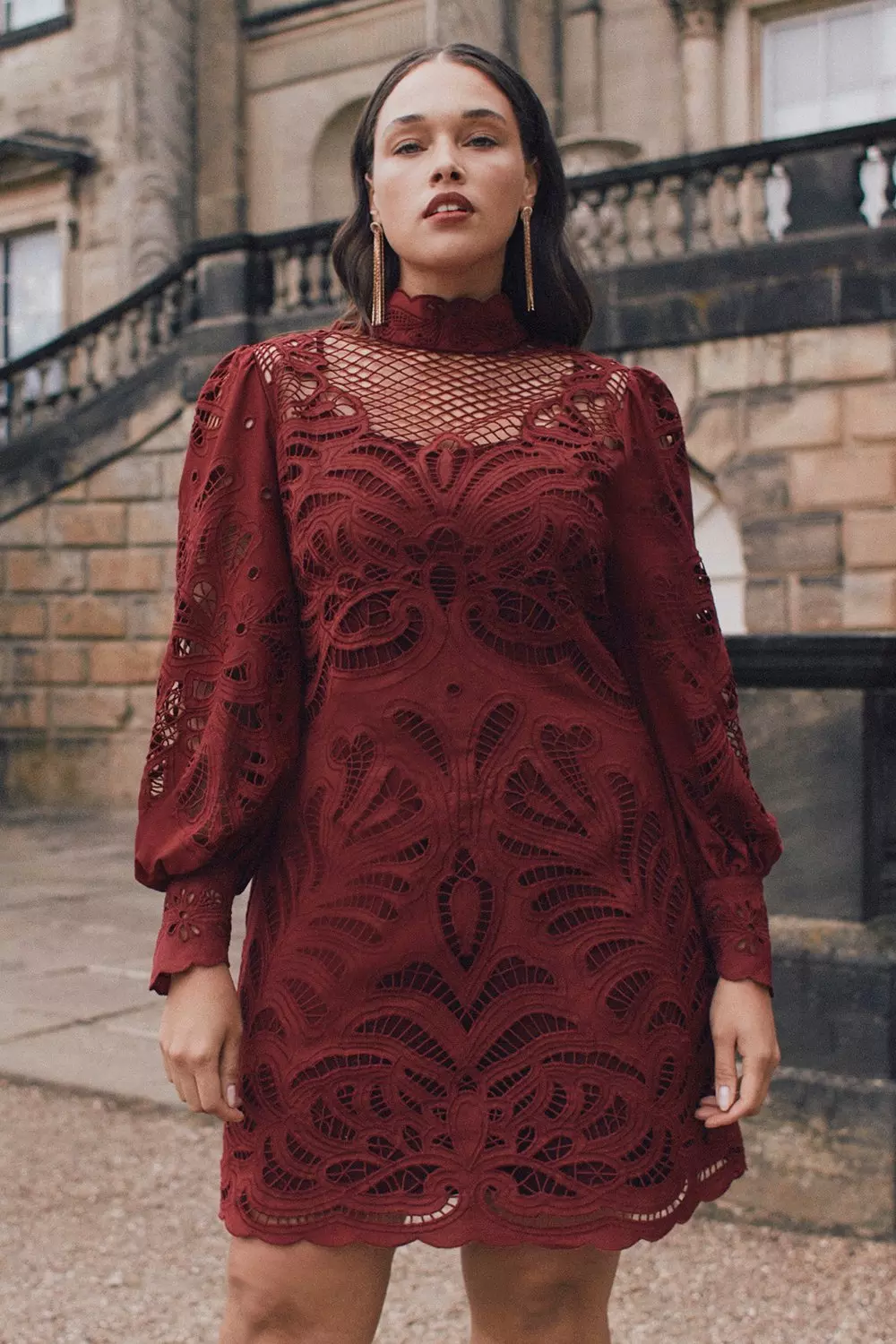 Plus Size Cutwork Volume Sleeve Dress | Karen Millen