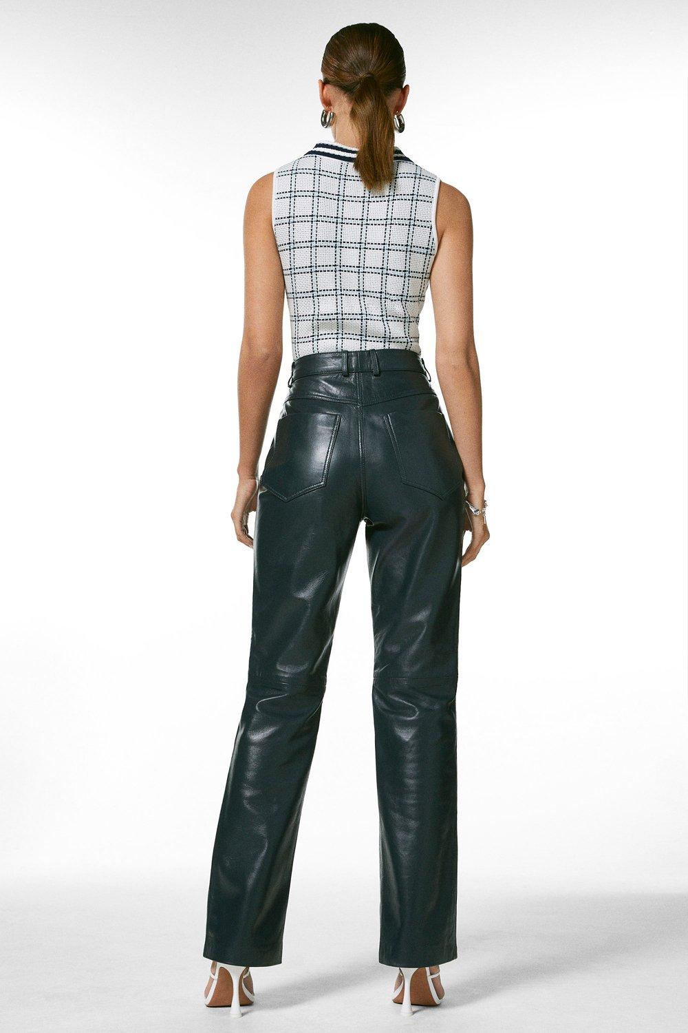 petite straight leg leather trousers